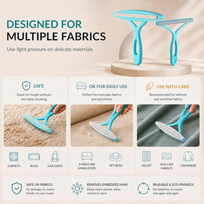 2 Pack Set Pet Hair Removal Tool – Dual-Head Copper & Plastic Scraper for Carpet, Furniture & Car, Reusable Lint Remover for Embedded Dog & Cat Hair - color: Sapphirine