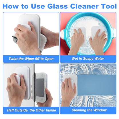 Magnetic Windshield Cleaner Tool, Double-Sided Window Cleaner Tool, Magnetic Glass Wiper for Car/High Rise/Windshield/Sidewindow/Sliding Door Glass Thickness 3-10mm/0.12-0.4inch