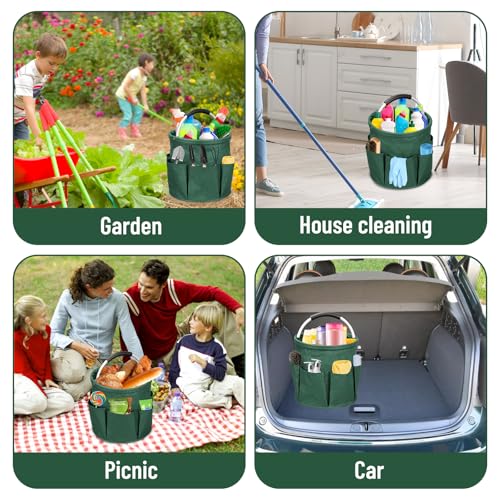 Qivine 17L Cleaning Caddy with Handle, Cleaning Supply Caddy, Foldable Tool Bag Cleaning Products Organizer, Portable Cleaning Bucket Caddy for Cleaning Supplies (Green) - color: Green