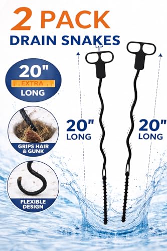 (2) Drain Snake Hair Clog Remover Tool 20 Inch Flexible Plastic Sink Shower Tub Pipe Cleaner Reusable Manual