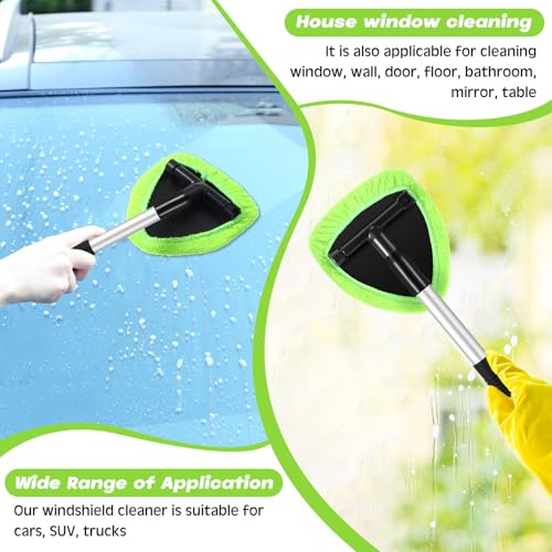 Potchen 8 Pcs Car Windshield Cleaner Tool Kit with Extendable Handle, Microfiber Towel Pads, Brush, Empty Spray Bottle for Auto Glass Wiper Suvs Rvs & Home Windows (Green) - color: Green