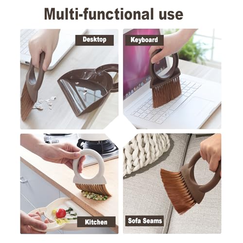 Round Handle Brush and Dustpan Set Small Broom & Dustpan Portable Handheld Sweeper for Desktop Sofa Floor Pet Nest (Off White) - color: Off White