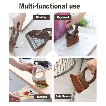 Round Handle Brush and Dustpan Set Small Broom & Dustpan Portable Handheld Sweeper for Desktop Sofa Floor Pet Nest (Off White) - color: Off White