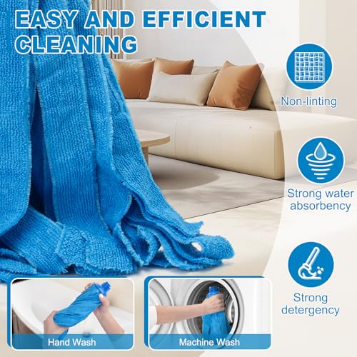 KeFanta Mop, Microfiber Cloth Mops for Floor Cleaning, One Pole with Two Microfiber Cloth Wet Mop Refills, String Mop with 49" Long Handle, Blue (1 Handle & 2 Mop Heads)
