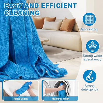 KeFanta Mop, Microfiber Cloth Mops for Floor Cleaning, One Pole with Two Microfiber Cloth Wet Mop Refills, String Mop with 49" Long Handle, Blue (1 Handle & 2 Mop Heads)