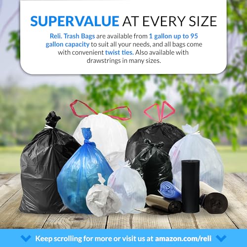 Reli. Premium 50 Gallon Trash Bags | 200 Count | Made in USA | Heavy Duty | Bulk | SuperValue | Clear Multi-Use Garbage Bags