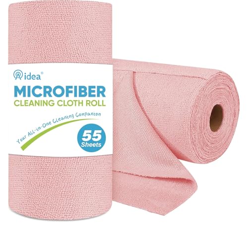 AIDEA Microfiber Cleaning Cloth Roll, 55 Sheets, Pink Towel, Microfiber Towels for Cars, Reusable Paper Towels, Shop Rags Washable, Cleaning Rags for Automotive, House, Kitchen, Cleaning Supplies11×9" - color: Pink, size: 55 Count (Pack of 1)
