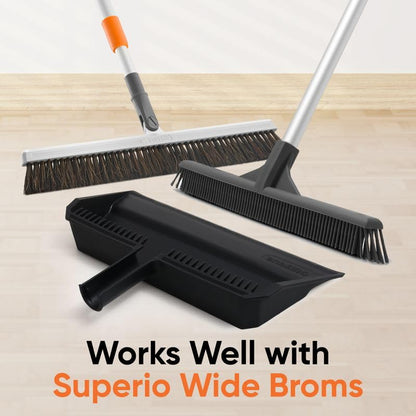 Superio 2-Pack Wide Plastic Dustpan with Comb - 16" Wide, Rubber Lip, Broom Handle Clip, Black - color: Black, size: 2 Pack
