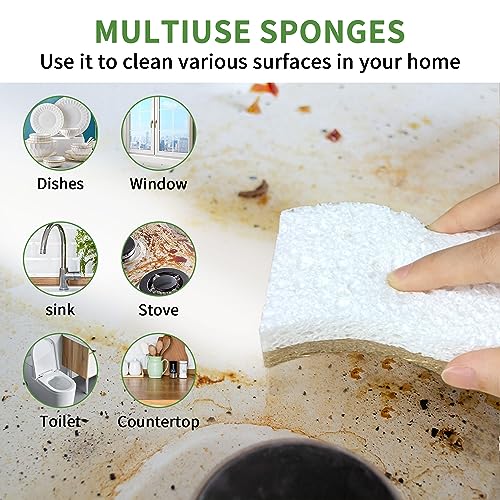 9 Pack Biodegradable Natural Kitchen Sponge - Compostable Cellulose and Coconut Walnut Scrubber Sponge - Eco Friendly Sustainable Sponges for Dishes