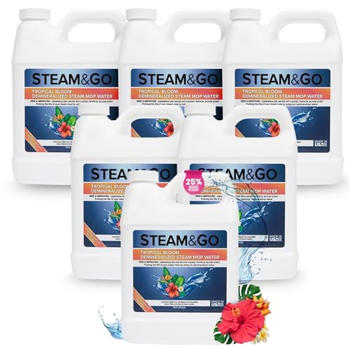 Steam & Go Demineralized Water for Steam Mop – Tropical Bloom Scent, 32 oz (Pack of 6) | Scented Floor Cleaner Solution, Ready-to-Use, Compatible with Any Steam Cleaner - size: 32 Fl Oz (Pack of 6)
