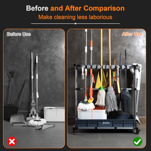 Mop and Broom Holder with Wheels - Keep Your Cleaning Tools Organized! (L) - size: Large