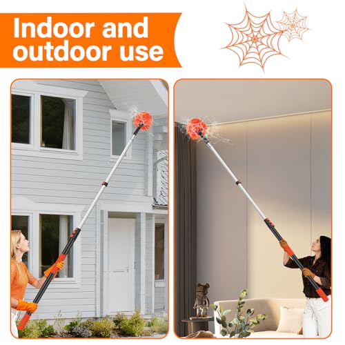 26FT Reach Cobweb Duster with Extension Pole - Spider Web Brush with 5-20 FT Telescopic Aluminum Pole, Washable & Reusable Soft Bristles for Cleaning High Ceiling Corner, Indoor, Outdoor - size: 20 FT