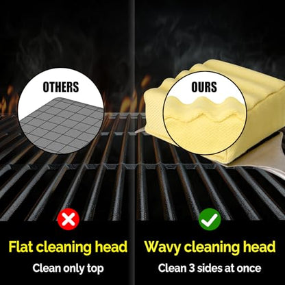 Bristle-Free Steam Cleaning Grill Brush — Features an Extended Luxurious Rosewood Handle and a Unique Wavy pad that Seamlessly fits cast Iron and Stainless Steel grates - color: Aramid Fiber Steam Grill Brush