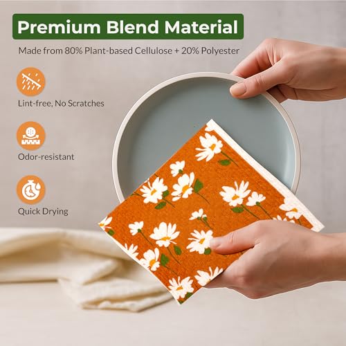 Swedish Dishcloths, Super Absorbent Multi-Surface Cleaning Cloths, Blue Floral Print, 80% Cellulose, 6.7x7.5 Inch, Set of 5 Designs - color: Multicolor