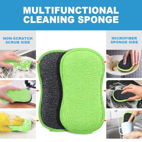 HOMEXCEL 12 Pack Multi-Purpose Scrub Sponges Kitchen Dish Sponge Non-Scratch Microfiber Sponge for Efficiently Cleaning Dishes Pots Pans, Green - color: Green