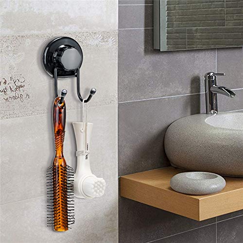 SANNO Suction Cup Hooks, Shower Squeegee Holder, Towel Robe Loofah Holder, Bathroom Kitchen Shower Wall Hooks, Bathroom Accessories, Black (2 Pack) - color: black-2, size: 2 Pack