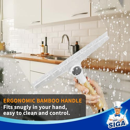 MR.SIGA All Purpose Silicone Squeegee for Shower Door, Mirror, Glass, Streak Free Shower Squeegee, Pivoting Bamboo Handle, Includes 1 Suction Hook, 10 inch Wide, 1 Pack - color: White