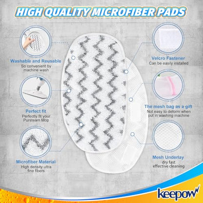 KEEPOW 4 Pack Heavy-Duty Steam Mop Pads Compatible with PurSteam ThermaPro 10-in-1, Extra Thick Microfiber Replacement Pads for Deep Floor Cleaning & Sanitizing (ThermaPro 211) - color: White-4 Pack