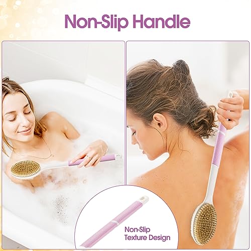 Backski Body Scrubber Anti Slip for Shower,Shower Brush Long Handle with Stiff and Soft Bristles,Body Wash Exfoliating Back Scrubber for Bath or Dry Brushing Body Brush(Pink) - color: Pink