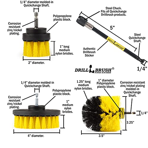 Medium Stiffness Power Scrubber Brush Set with Extension - Bathroom Scrubber Brushes - Scrub Brushes for Shower - Drill Scrub Brush Attachment - Tub Cleaner - Shower Door - Bathroom Mirror - color: Yellow