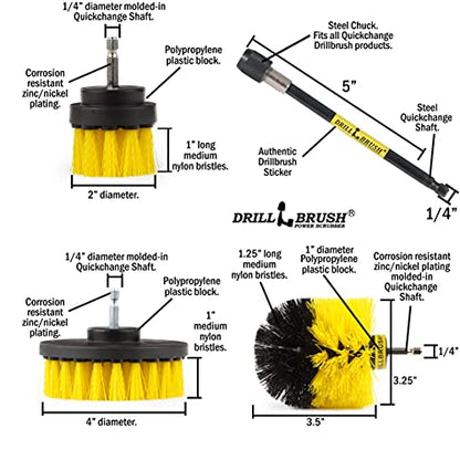 Medium Stiffness Power Scrubber Brush Set with Extension - Bathroom Scrubber Brushes - Scrub Brushes for Shower - Drill Scrub Brush Attachment - Tub Cleaner - Shower Door - Bathroom Mirror - color: Yellow