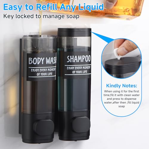 Shampoo and Conditioner Dispenser,GlintGath Shower Dispenser 2 Chamber No Drill Shampoo Dispenser for Shower Wall Mounted Shower Soap Dispenser for Bathroom Hotel,2 * 300ML,Matte Black - color: Black 2 Chamber