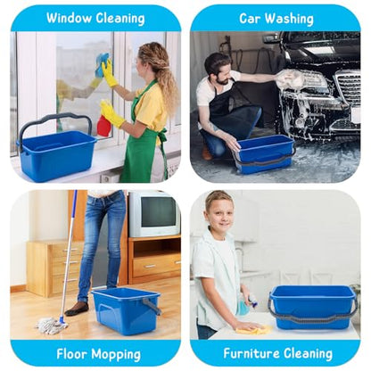 Bucket for Household Cleaning, 3 Gallon Plastic Rectangle Water Bucket with Handle for Mopping, Car and Window Washing, Blue