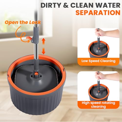Chabatree Mop and Bucket Set，Spin Mop and Bucket Set with Separate Dirty and Clean Water，12 Replaceable Mop Pads，Deep-Cleaning Mops for Floors, Versatile Mops for Walls - size: Mop Set with 12 Pads