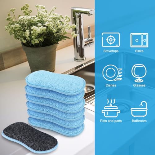 HOMEXCEL 12 Pack Multi-Purpose Scrub Sponges Kitchen, Dish Sponge, Non-Scratch Microfiber Sponge for Efficiently Cleaning Dishes, Pots, and Pans, Blue - color: Blue