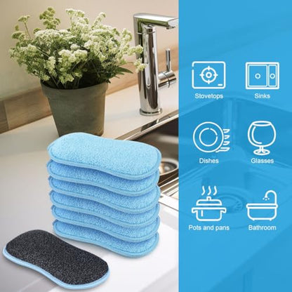 HOMEXCEL 12 Pack Multi-Purpose Scrub Sponges Kitchen, Dish Sponge, Non-Scratch Microfiber Sponge for Efficiently Cleaning Dishes, Pots, and Pans, Blue - color: Blue