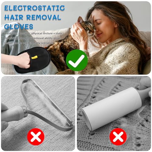 2PCS Pet Hair Removal Gloves, Reusable Double Sided Electrostatic Pet Hair Remover Gloves, Washable Dog & Cat Grooming Gloves for Furniture, Bed, Sheets, Couch, Clothes, Carpet and Car Seat