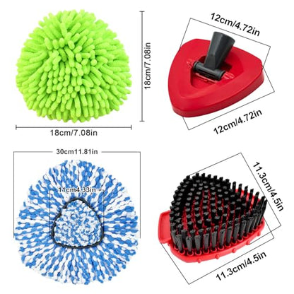 2 Microfiber Mop Head Refills and 2 Chenille Mop Pads,1 Upgrade Scrub Brush 1 Spin Mop Base for O Cedar RinseClean 2 Tank Spin Mop System,Spin Microfiber Mop Refills for Cleaning All Floors - color: 2blue+2green+2red