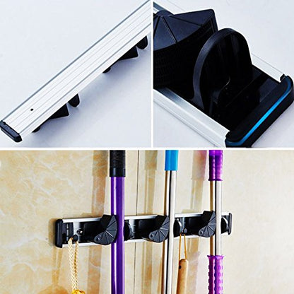 Mop and Broom Holder Storage Solutions (3 Position with 4 Hooks) - size: 3 Position with 4 Hooks