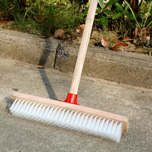 Stiff Bristle Floor Brush with 40cm Long Handle, Sturdy Nylon Decking Scrub Brush for Outdoor Patio, Bathroom, and Carpet Cleaning