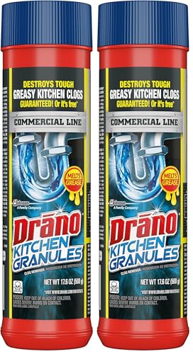 Drano Kitchen Granules Clog Remover, Commercial Line, 17.6 oz (Pack of 2) - size: 17.6 Oz (Pack of 2)