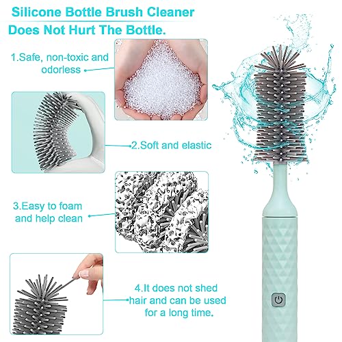 Rechargeable Electric Bottle Brush Cleaner Set, 360° High Speed Rotation Silicone Cleaning Brush with Bottle Brush, Pacifier Brush, Straw Brush, Perfect for Baby Bottle,Cup, Kitchen Utensils - color: Blue
