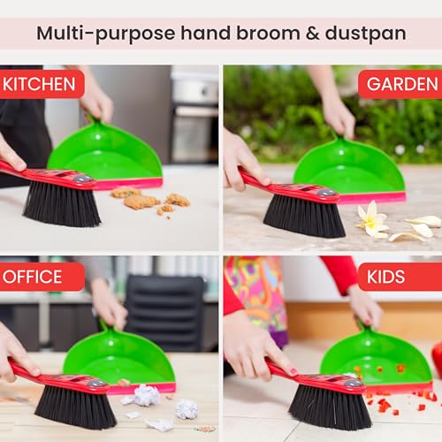 Vigar Flower Power Dust Pan and Brush Set - Mini Broom and Dustpan, Handheld Broom and Dustpan Set with Whisk Broom, Small Dustpan & Brush Set, Compact Indoor Sweeper for Countertop - Green Red Black - color: Ladybug