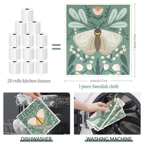 6 - Pack Swedish Kitchen Dish Cloths - Reusable Paper Towels for Counters & Dishes - Eco Friendly Cellulose Sponge Cloth (Butterfly) - color: C-butterfly