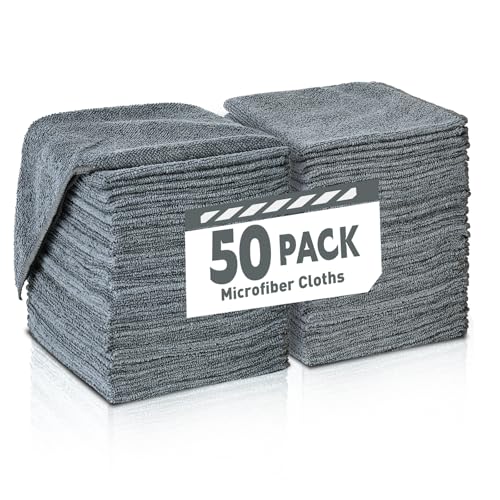 TEAWOO Gray Microfiber Cleaning Cloths Bulk Pack-50 Pack, Microfiber Towels Bulk, Towels for Cars, Cleaning Rags Gray (12x12 inches) - color: Grey, size: 50 Pack