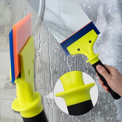 NEWISHTOOL 2 Pack Rubber Squeegee with Nylon Handle for Water Removal, Glass Cleaning, PPF Installing and Window Film Application (5-Inch Blade with Long Handle) - size: 5-Inch Blade with Long Handle