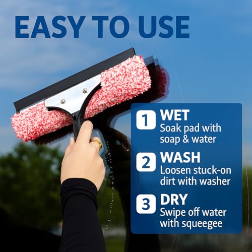 Libman 2-in-1 Window Washer & Squeegee – Premium Microfiber Glass Cleaner, Streak-Free Window Cleaning Tool, Fits Telescopic Poles – 11.25" Wide Head for Windows, Mirrors, Shower Doors, and Cars