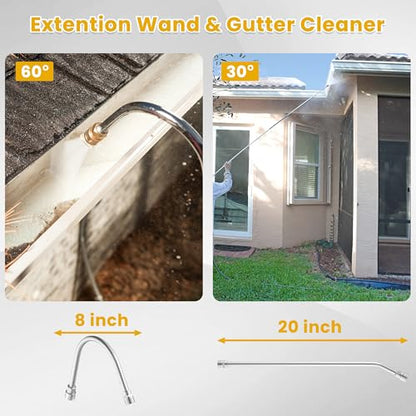 M MINGLE 20 FT Telescoping Pressure Washer Wand with Gutter Cleaner, Brush Head, 5 Nozzle Tips, and Hose Adapters for House Exterior, Window & Roof Cleaning - size: 20 Ft