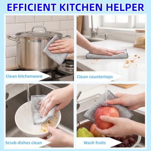 Non-Scratch Wire Dishcloth - Multipurpose Wire Dishwashing Rag for Pots, Pans, Glassware & Grills, Durable and Fast-Drying Kitchen Scrubber (6PCS)