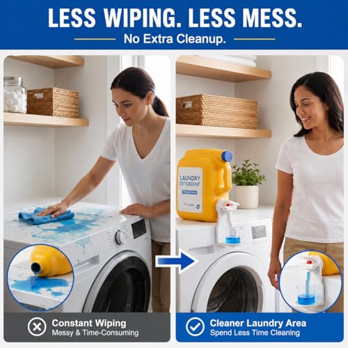 HOOPLE 2 Pack Laundry Detergent Dispenser Cup Holder, No-Drip Laundry Detergent Cup Holders and Drip Trays with Easy Press Nozzle Switches, Liquid Detergent Holder for Laundry Room Organization - color: 2 Pack White