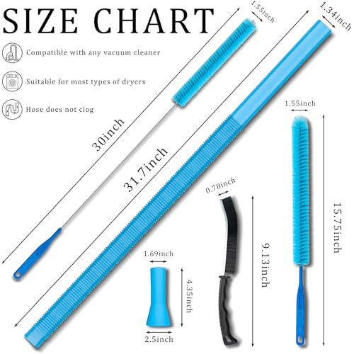Dryer Vent Cleaner Kit,4 Pieces Dryer Lint Cleaner Vacuum Attachment & Brush Tool–Dryer Vent Cleaning Kit for Front Load,Dryer Lint Trap Cleaner with Hose,Dryer Vent Cleaner for Lint Removal (Blue) - color: Blue