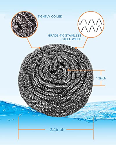 12Pcs Steel Wool Scrubber Pads for Cleaning Dishes, Pans, Pots, Ovens, Grills, Sinks - Stainless Steel Scrubbers for Kitchen, 12 Pack - size: 12Pcs 20G