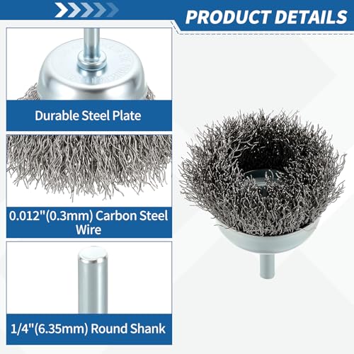 Wire Brush for Drill Set 82Pack, Crimping Steel Wires 0.012" (Carbon Steel) Wire Wheel Cup Pen Brush Drill with 1/4" Round Shank - for Rust, Cleaning, Deburring on Cast Iron - size: 1/1.5/2/2.5/3in