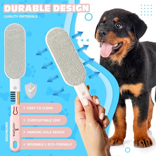 4-in-1 Pet Hair and Lint Remover Brush – Reusable Fabric and Clothing Cleaner for Pet Hair, Lint and Fur – Handheld Multi-Surface Tool for Clothes, Upholstery, Sofa and Travel Use (Pink) - color: Pink