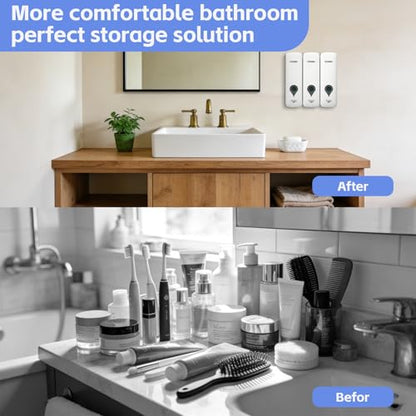 3 Pack Soap Dispenser Wall-Mounted, Bathroom Flip-Top Shampoo and Conditioner Dispenser Set 3x300ml, Shower Dispenser with Removable Bottle No Drill 3 Chamber Refillable Dispensers Kitchen Starry Gray - color: White 3-pack