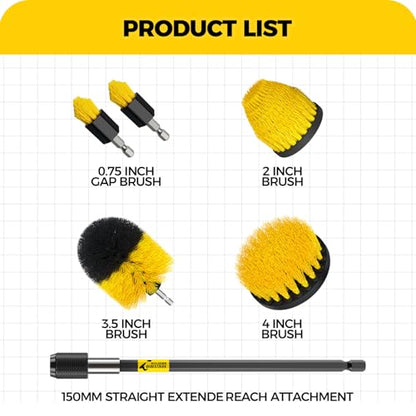 Holikme 6Pack Drill Brush ，Extended Long Attachment Set All Purpose for Crevice Cleaning Brush,Bathroom, Grout, Floor, Tub, Shower, Tile, Kitchen and Car，Corner